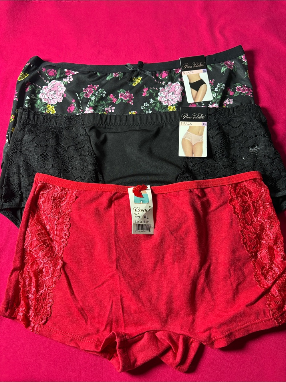 Grace Women's 3-Pack Cotton Briefs - Red & Black Floral